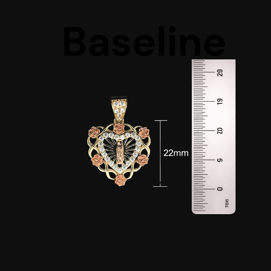 14K Radiating Guadalupe Pendant with CZ Inner Heart & Rose Accents