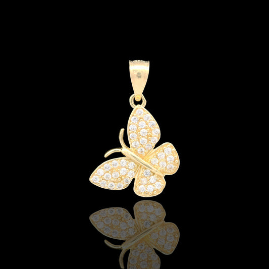 14K Gold Pavé Butterfly Pendant 18mm