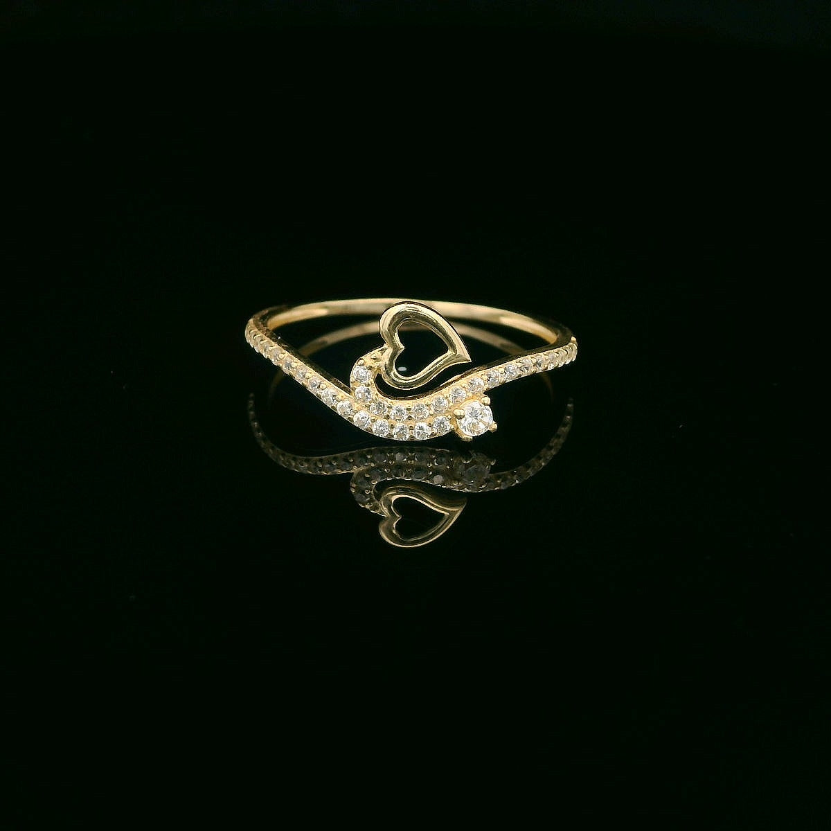 14K Open Heart CZ Ring