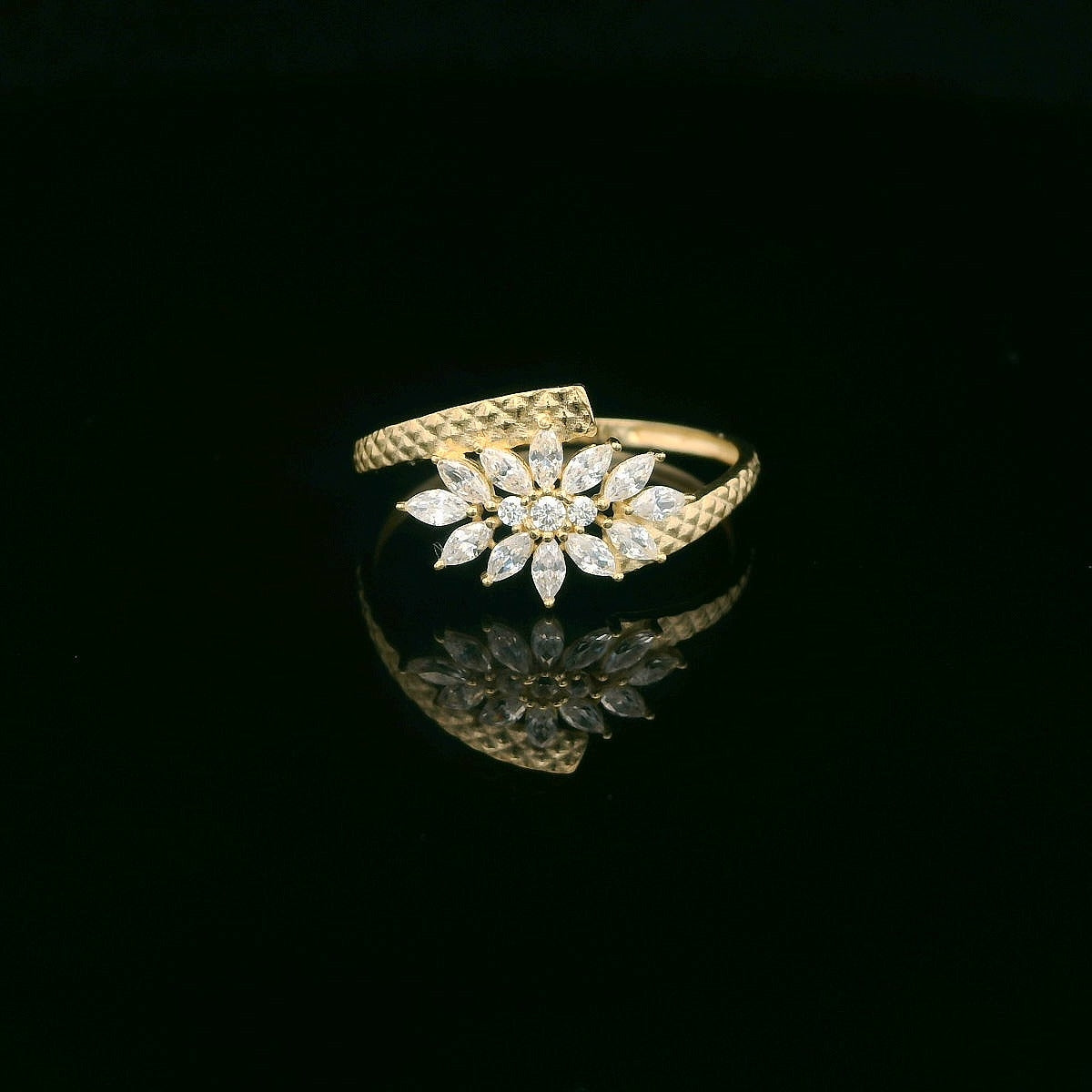 14K Floral CZ Split Shank Ring
