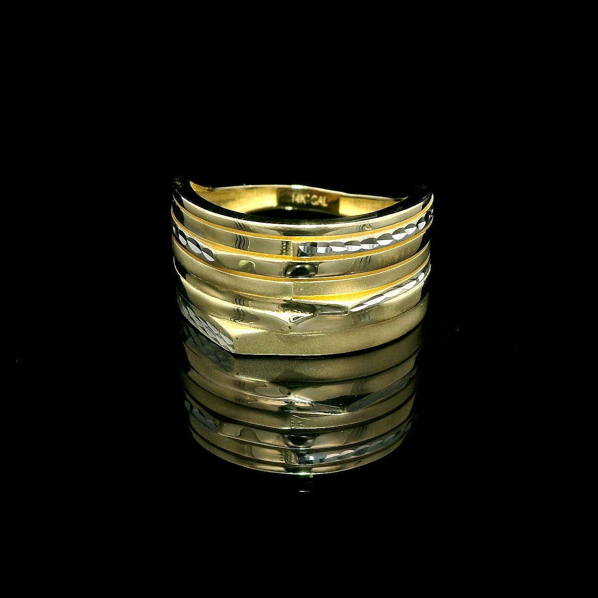 14K Two-Tone Diamond-Cut Stackable Look Ring