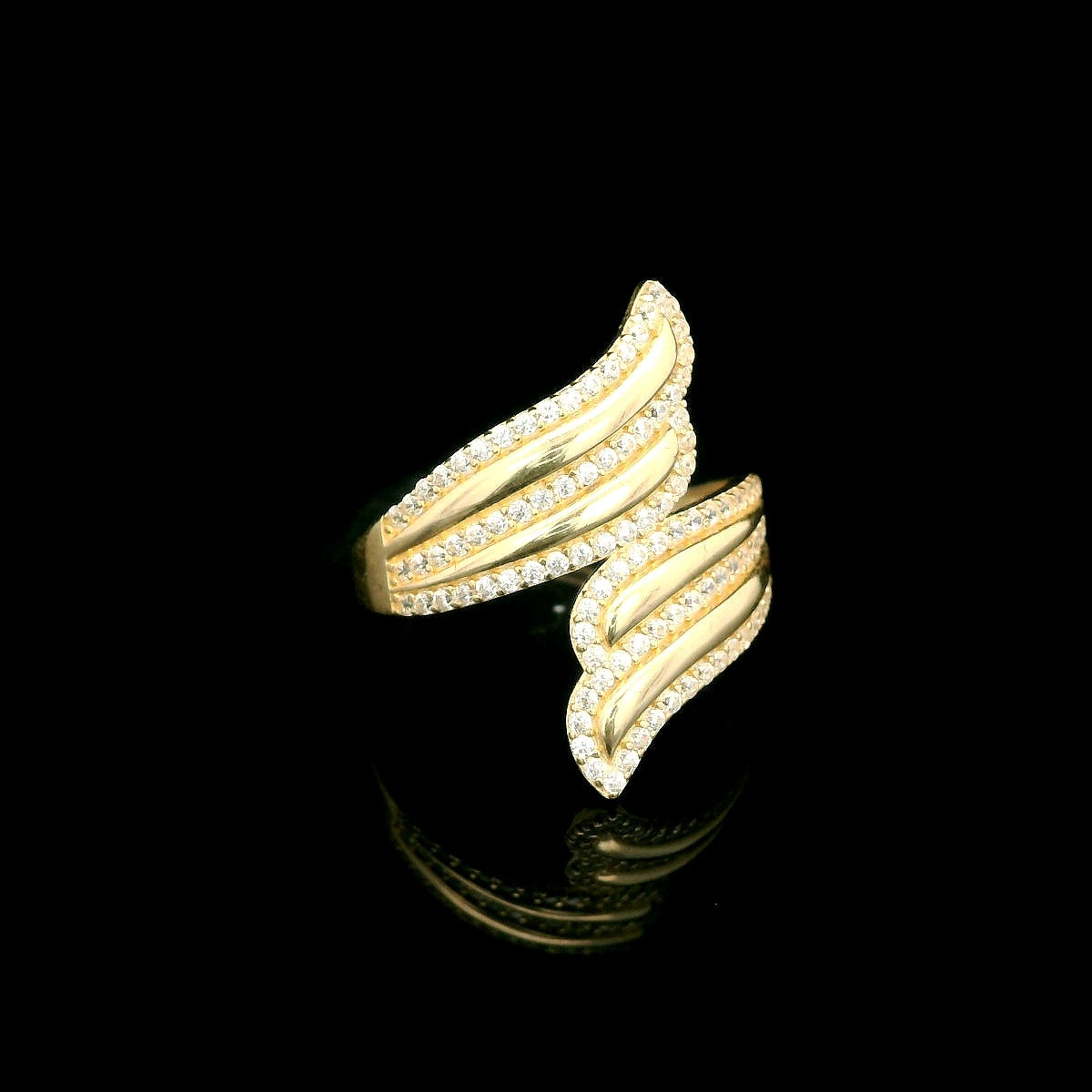 14K Gold Open Wave Ring with CZ