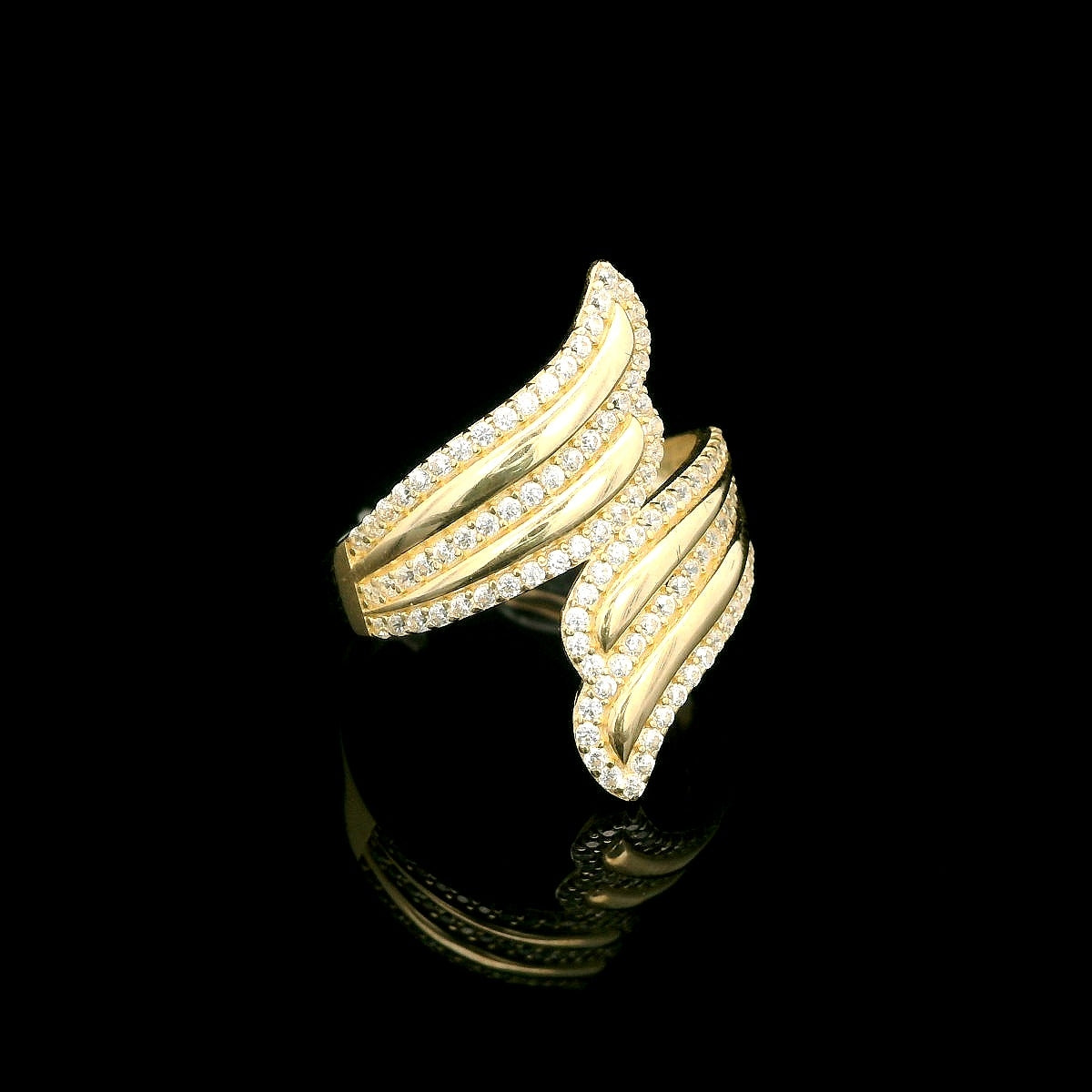14K Gold Open Wave Ring with CZ