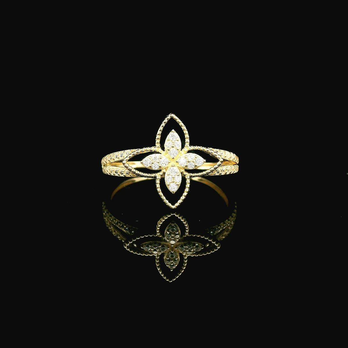 14K Gold Floral Ring with CZ