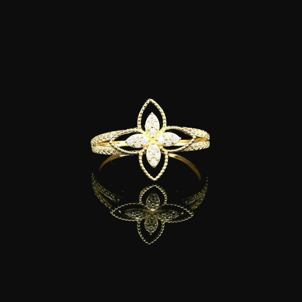 14K Gold Floral Ring with CZ