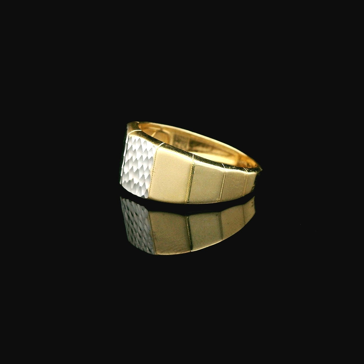 14K Two-Tone Diamond-Cut Rectangular Ring