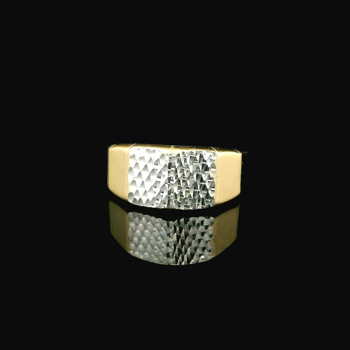 14K Two-Tone Diamond-Cut Rectangular Ring