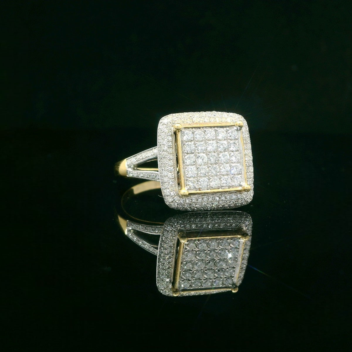 14K Yellow Gold 1.50 CTW Square Pave Diamond Ring