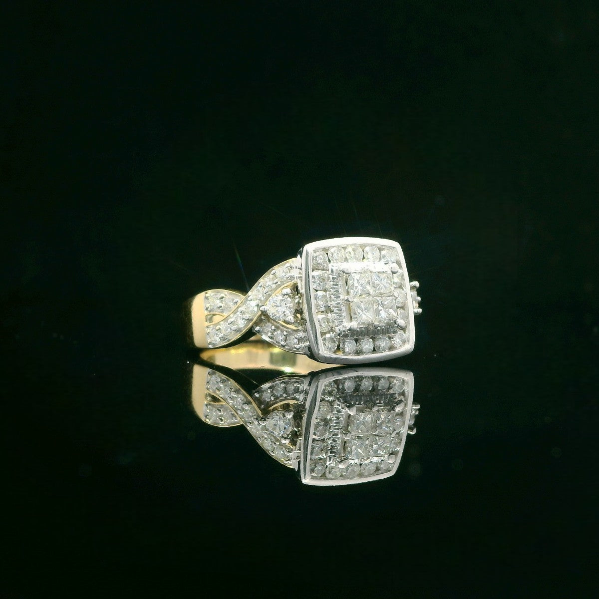 10K Gold 2.75 CTW Cushion Cluster Natural Diamond Ring