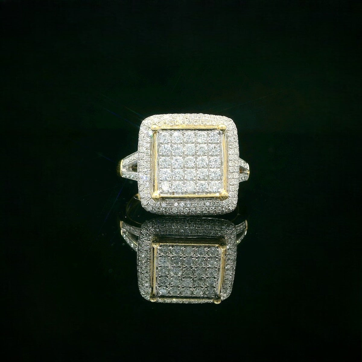14K Yellow Gold 1.50 CTW Square Pave Diamond Ring