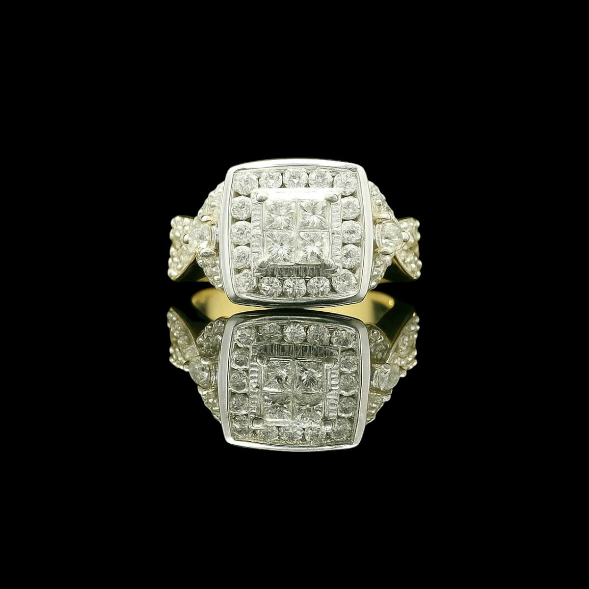 10K Gold 2.75 CTW Cushion Cluster Natural Diamond Ring
