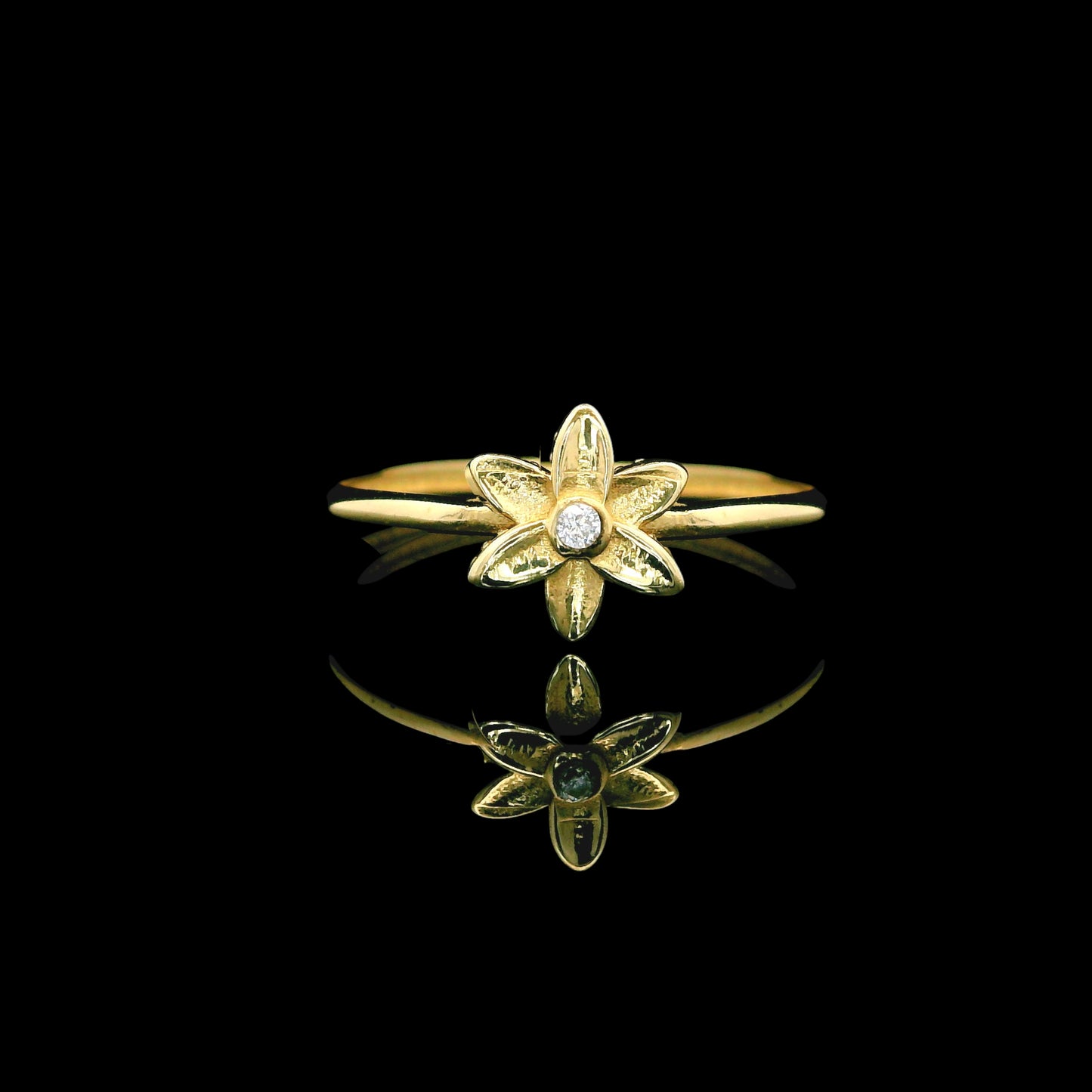 14K Gold Flower Ring with Center CZ - 7mm