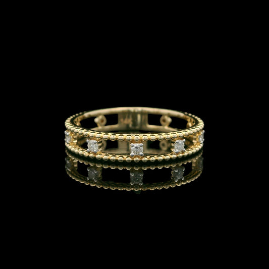 14K Solid Gold Beaded Diamond Band Ring 0.11 TCW