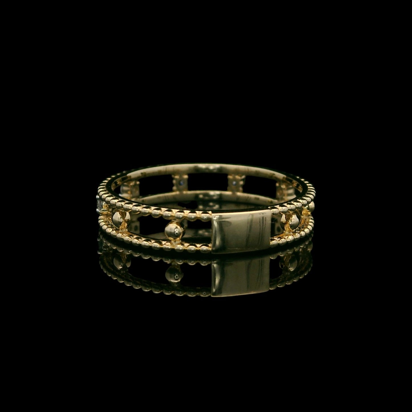 14K Solid Gold Beaded Diamond Band Ring 0.11 TCW