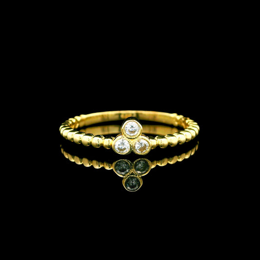 14K Three Stone CZ Gold Beaded Band - 5mm