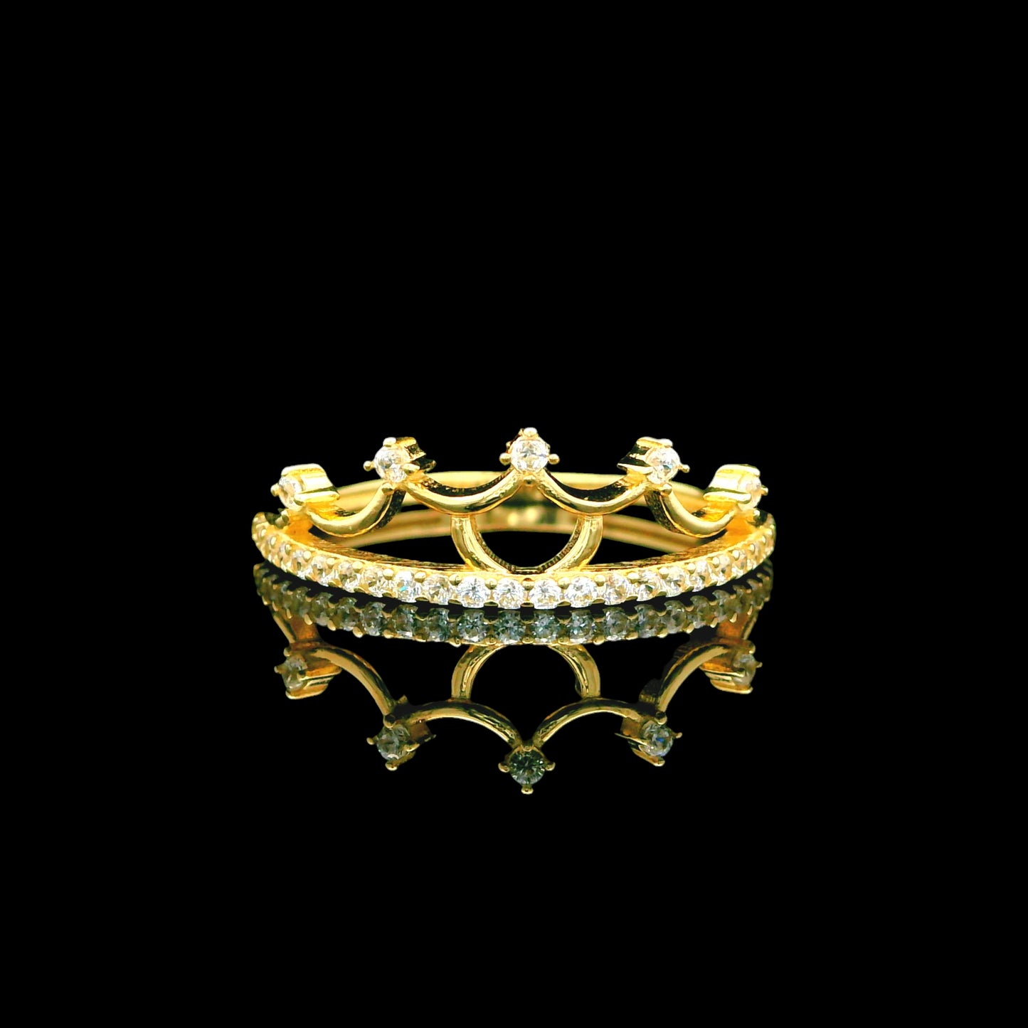 14K Gold Minimal Tiara Crown Ring With CZ Detail Band – 6mm