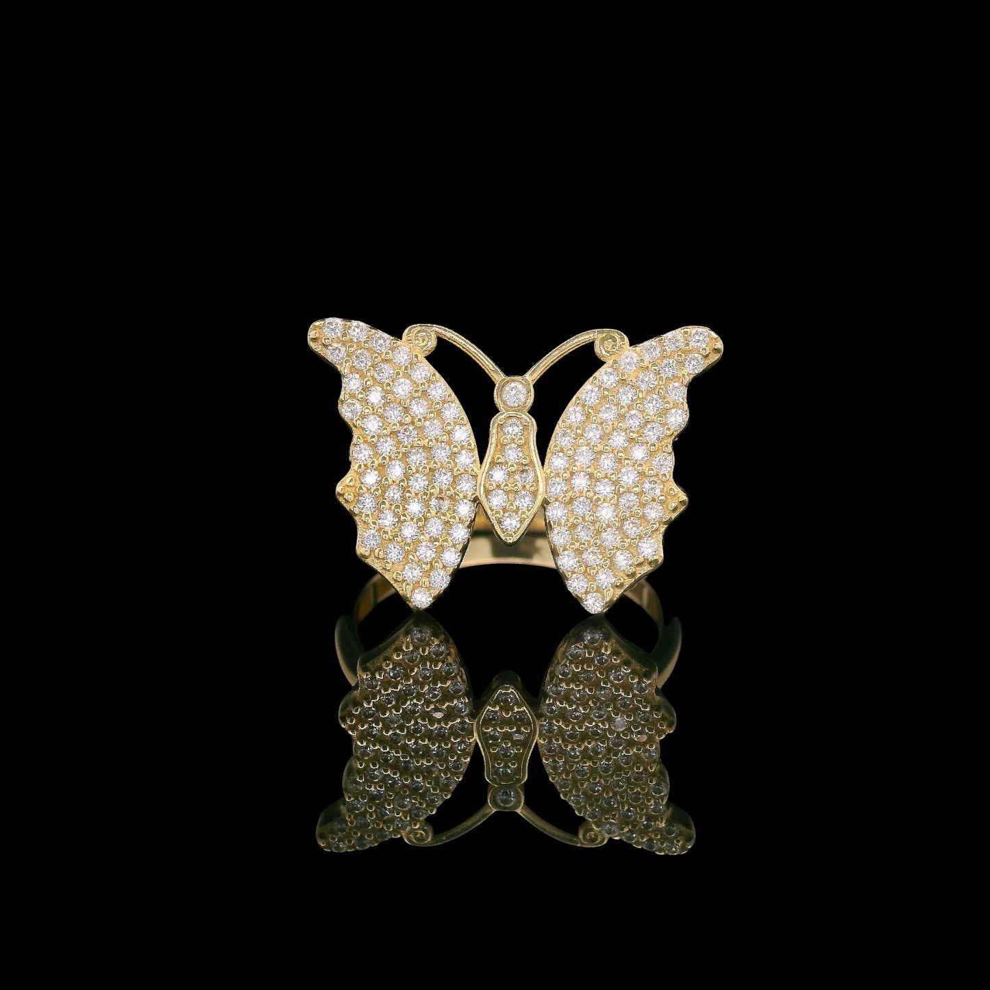 14K Solid Gold CZ Pavé Butterfly Ring (Select Your Size 6-10)