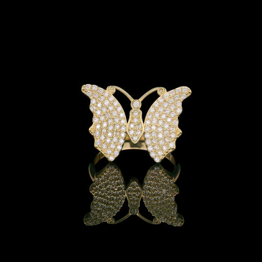 14K Solid Gold CZ Pavé Butterfly Ring (Select Your Size 6-10)