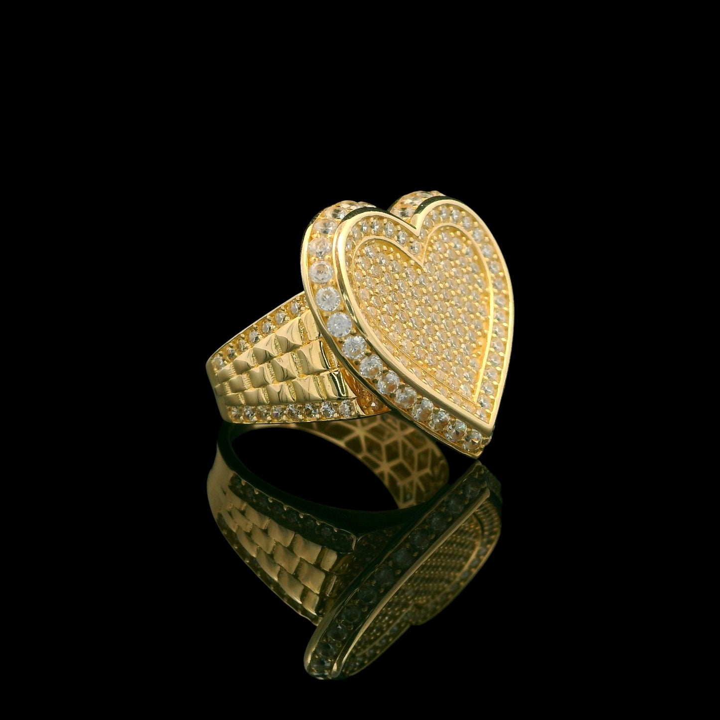 14K Yellow Gold Pavé CZ Heart Ring – 24mm (Select Your Size 6-9)