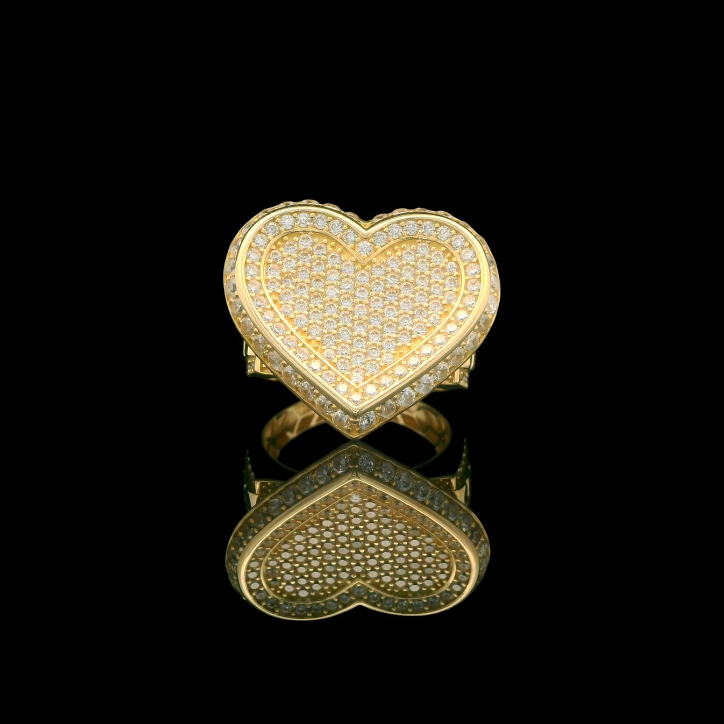 14K Yellow Gold Pavé CZ Heart Ring – 24mm (Select Your Size 6-9)
