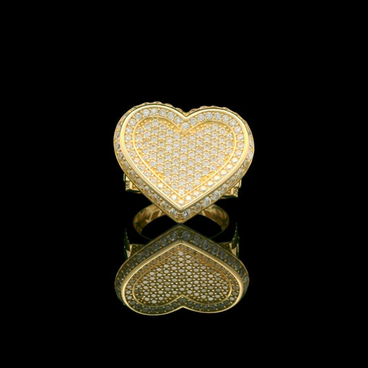 14K Yellow Gold Pavé CZ Heart Ring – 24mm (Select Your Size 6-9)