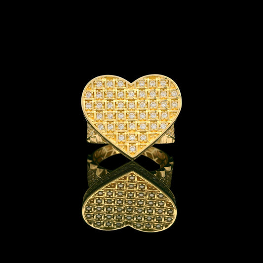 14K Yellow Gold Woven Pattern CZ Heart Ring (21 mm) (Select Your Size 6-9)