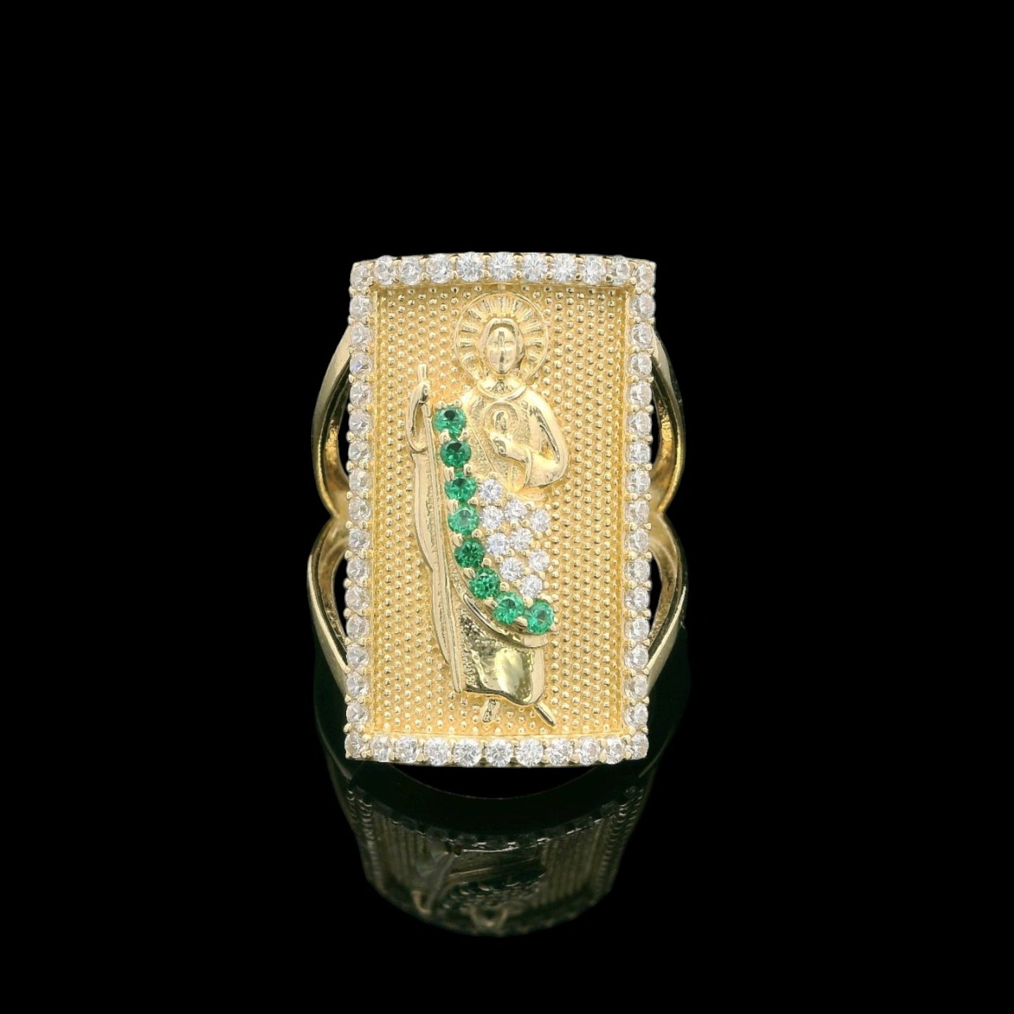 14K Yellow Gold Framed St. Jude Ring with CZ Accent
