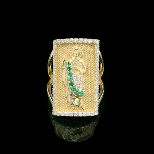 14K Yellow Gold Framed St. Jude Ring with CZ Accent
