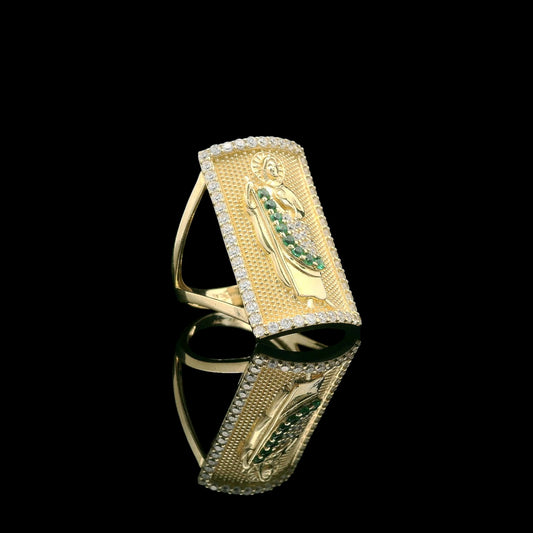14K Yellow Gold Framed St. Jude Ring with CZ Accent