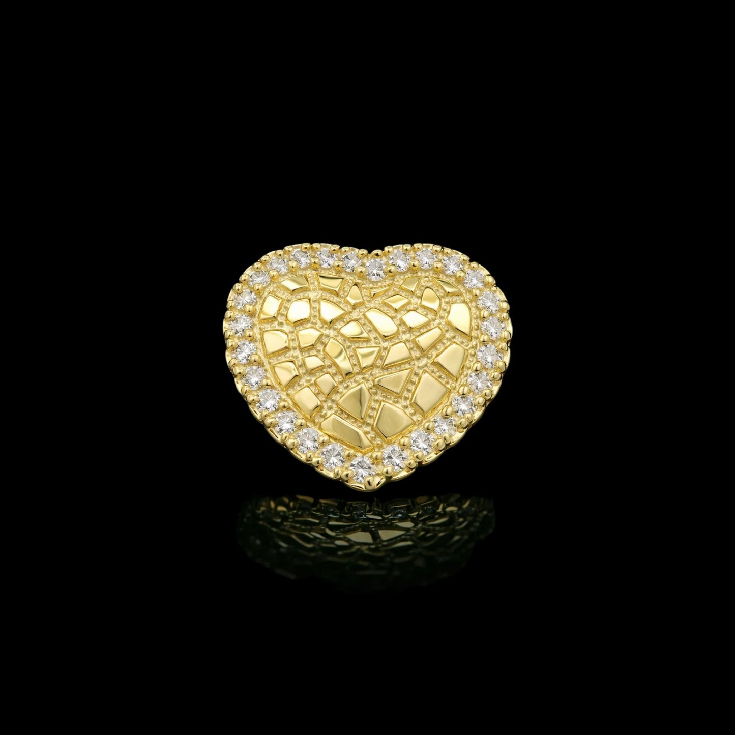 14K Yellow Gold Nugget Heart with CZ Halo