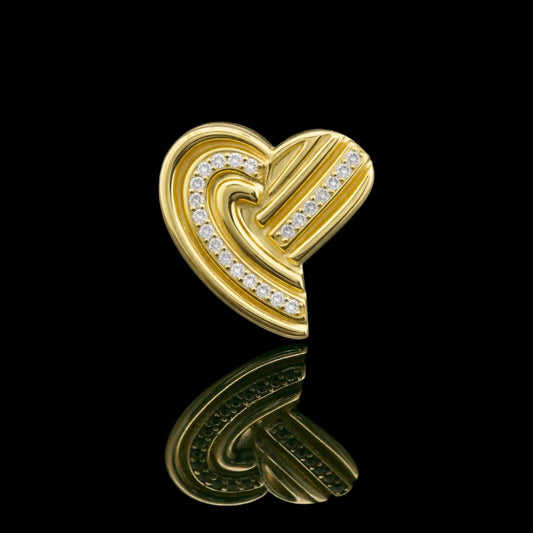 14K Yellow Gold Heart Swirl CZ Stud Earrings - 15mm