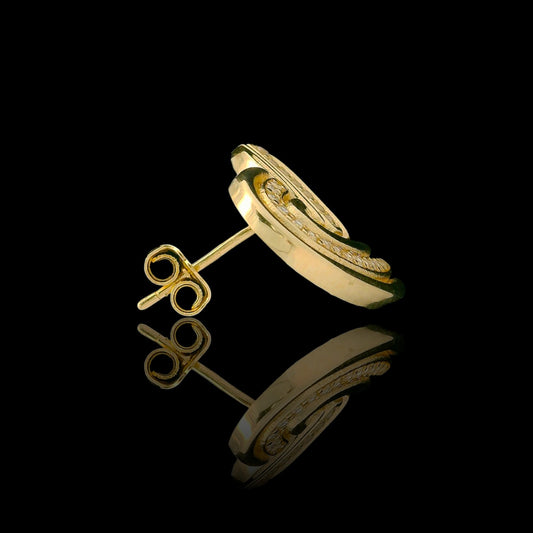 14K Yellow Gold Heart Swirl CZ Stud Earrings - 15mm