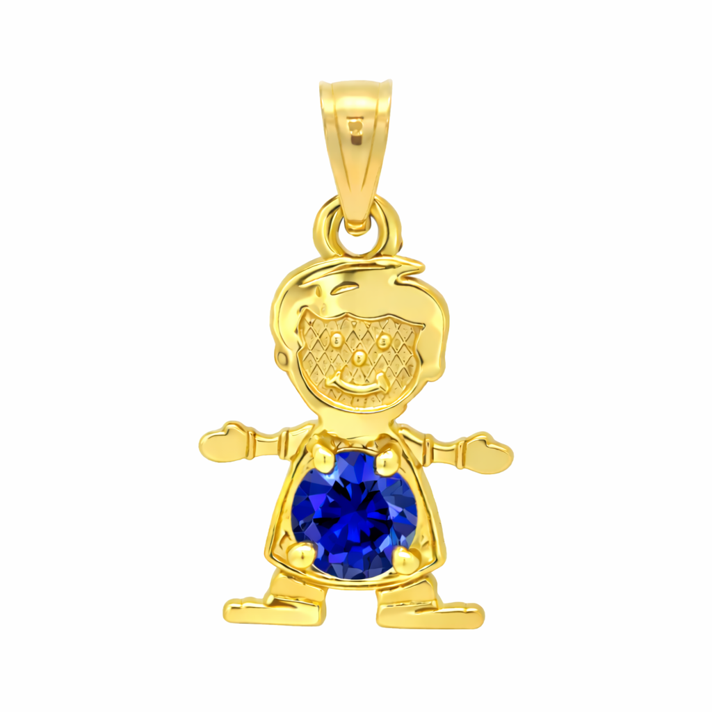 14K Gold Birthstone Boy & Girl Charm Pendants – 17mm CZ Stones by Month