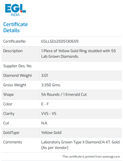 EGL-Certified 14K Yellow Gold 3.01 CTW Emerald-Cut Diamond