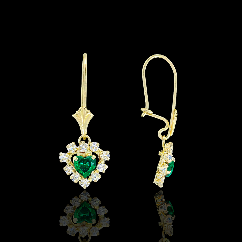 14K Gold Heart Halo Dangle Earrings - 25mm