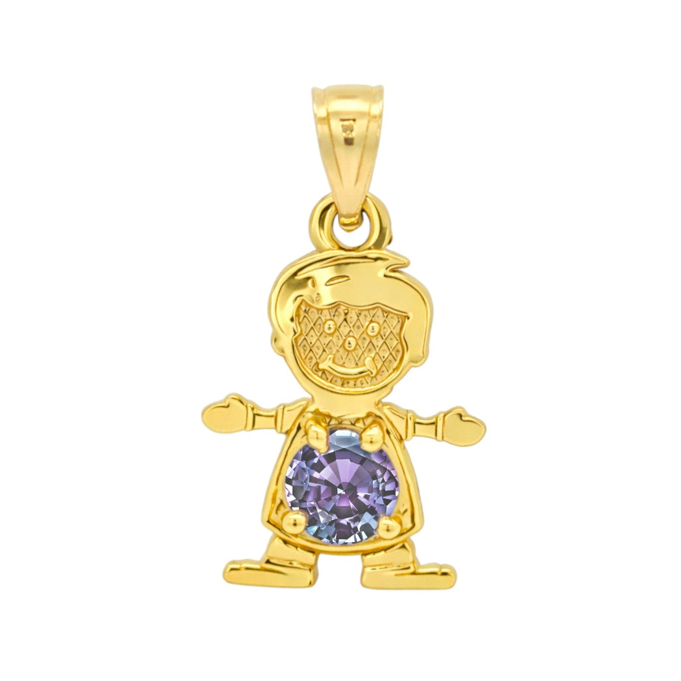 14K Gold Birthstone Boy & Girl Charm Pendants – 17mm CZ Stones by Month