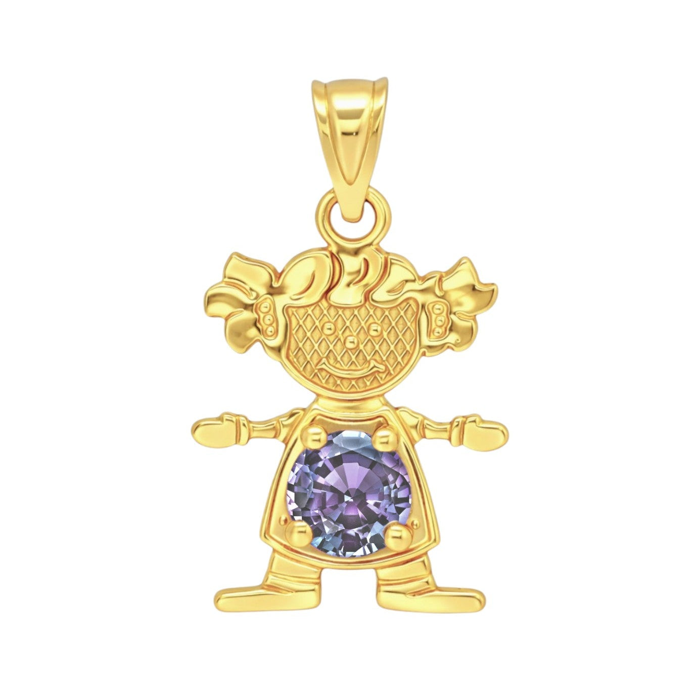 14K Gold Birthstone Boy & Girl Charm Pendants – 17mm CZ Stones by Month
