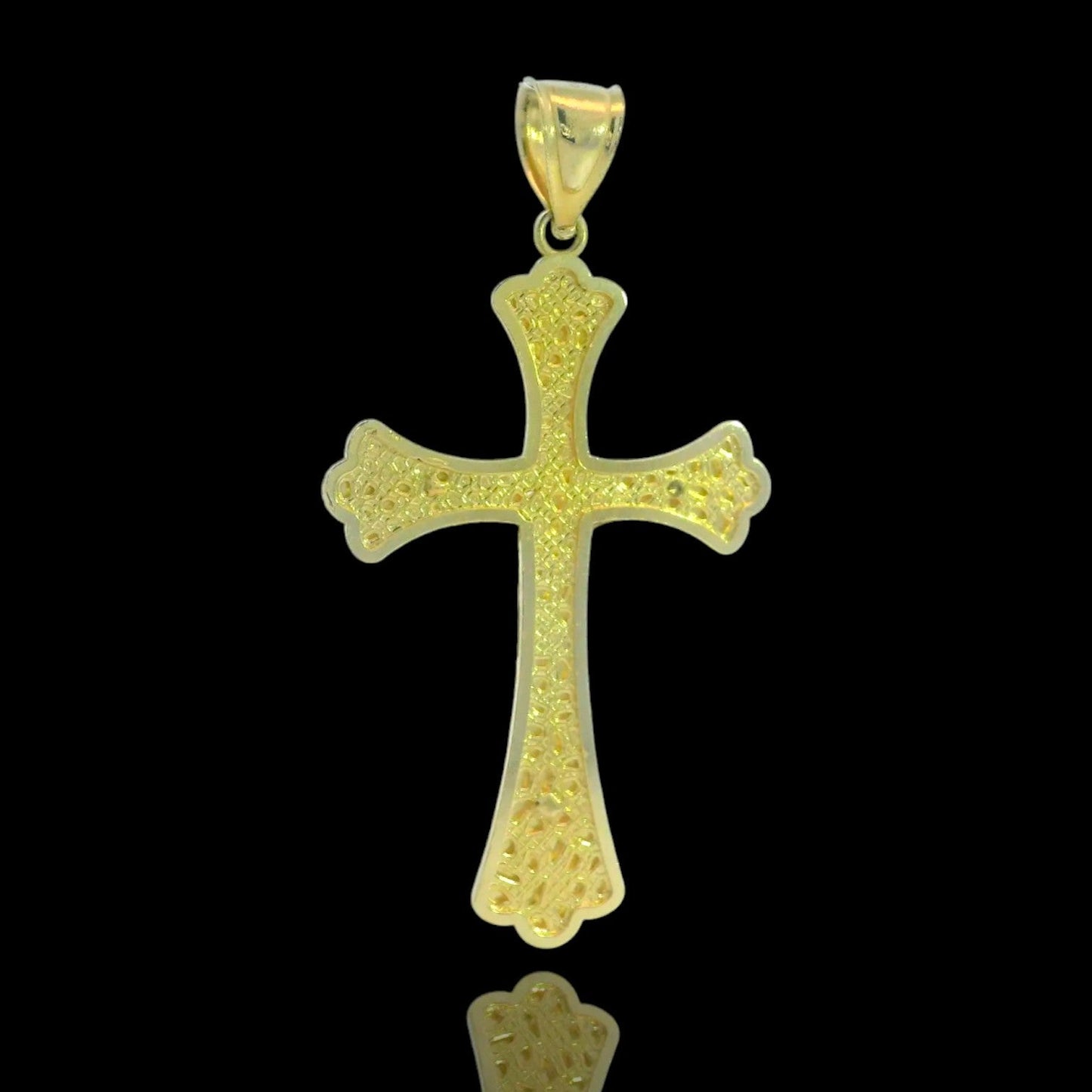 14K Two-Tone Nugget Pattern Cross Pendant - 44mm