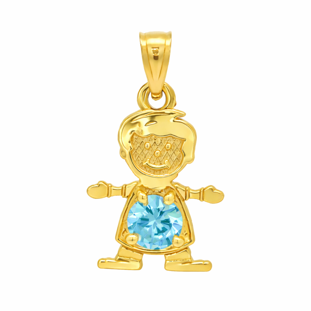 14K Gold Birthstone Boy & Girl Charm Pendants – 17mm CZ Stones by Month