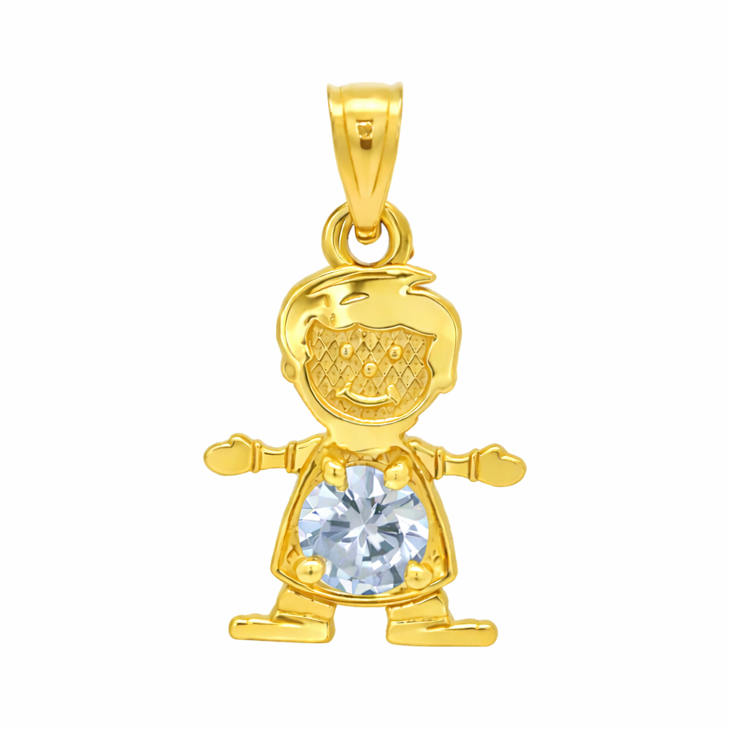 14K Gold Birthstone Boy & Girl Charm Pendants – 17mm CZ Stones by Month