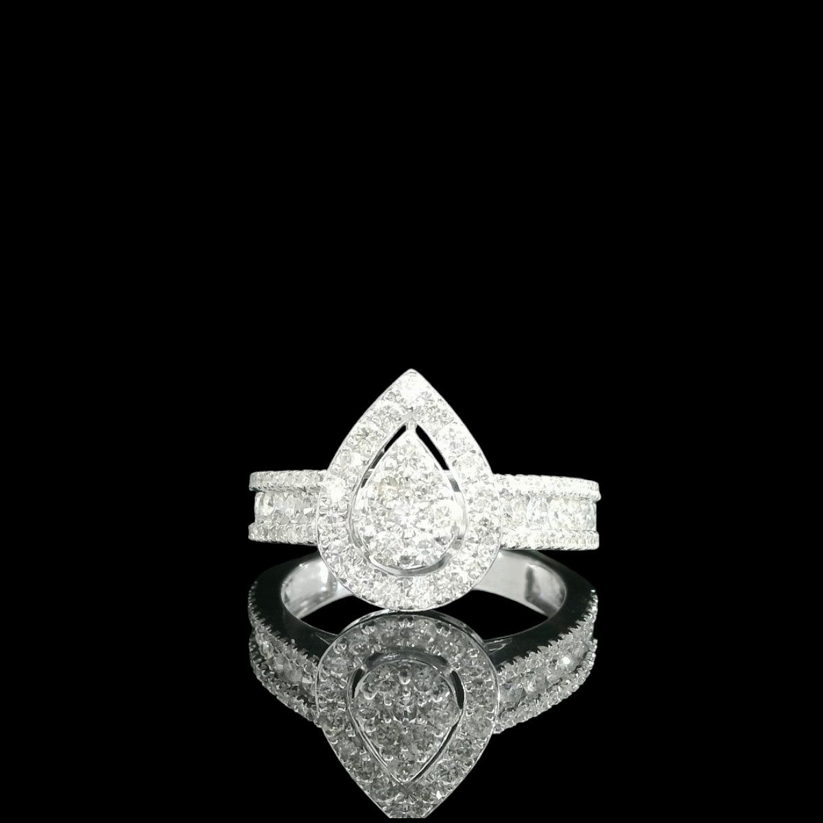 14K White Gold Wedding Band Duo with Pear-Shaped Diamond Cluster