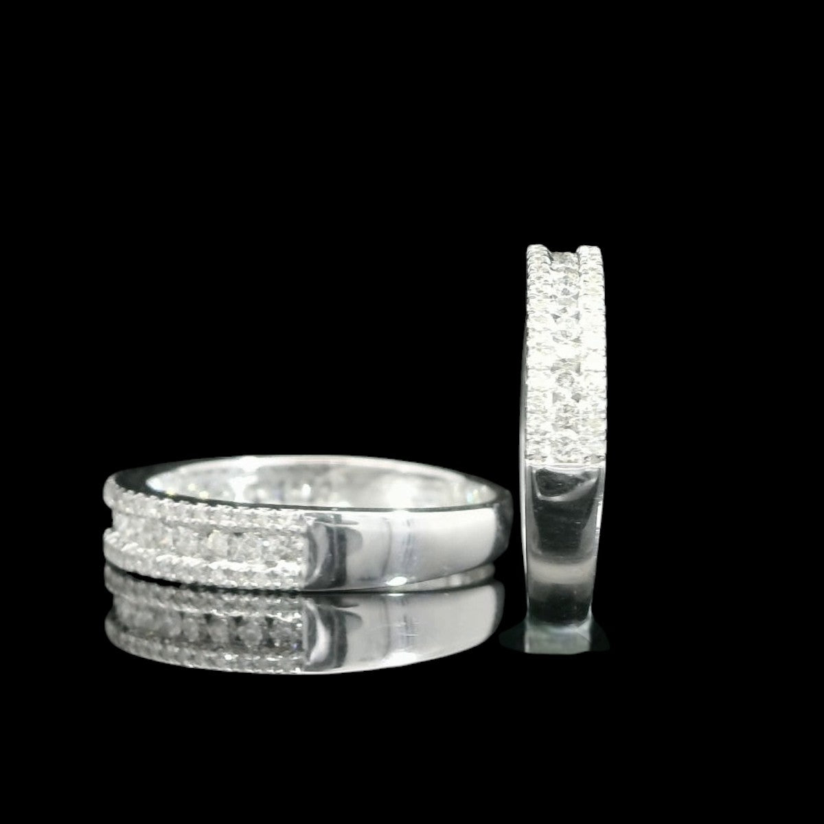 14K White Gold Wedding Band Duo with Pear-Shaped Diamond Cluster
