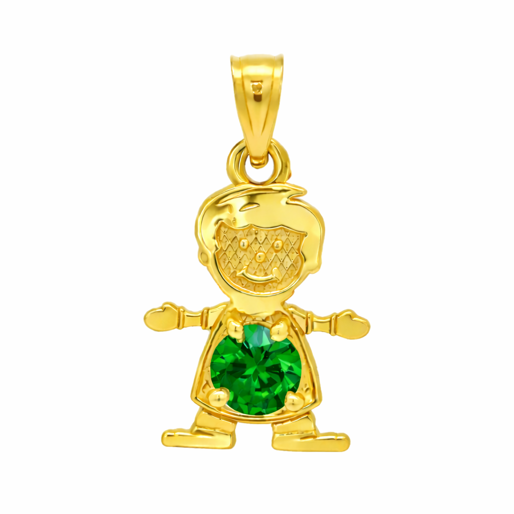 14K Gold Birthstone Boy & Girl Charm Pendants – 17mm CZ Stones by Month