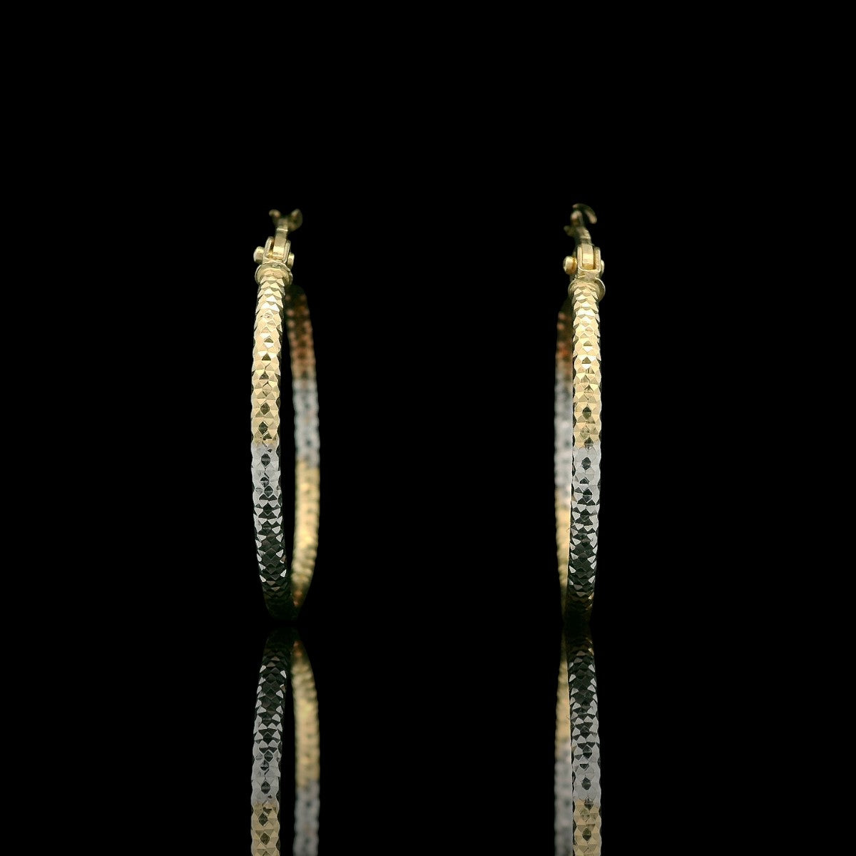 14K Tri-Color Prism-Cut Hoop Earrings