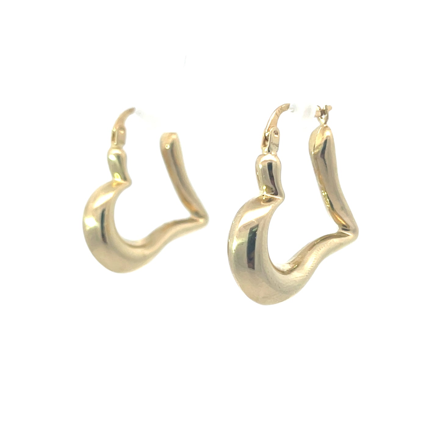 14K Solid Gold Open Heart Puff Hoop