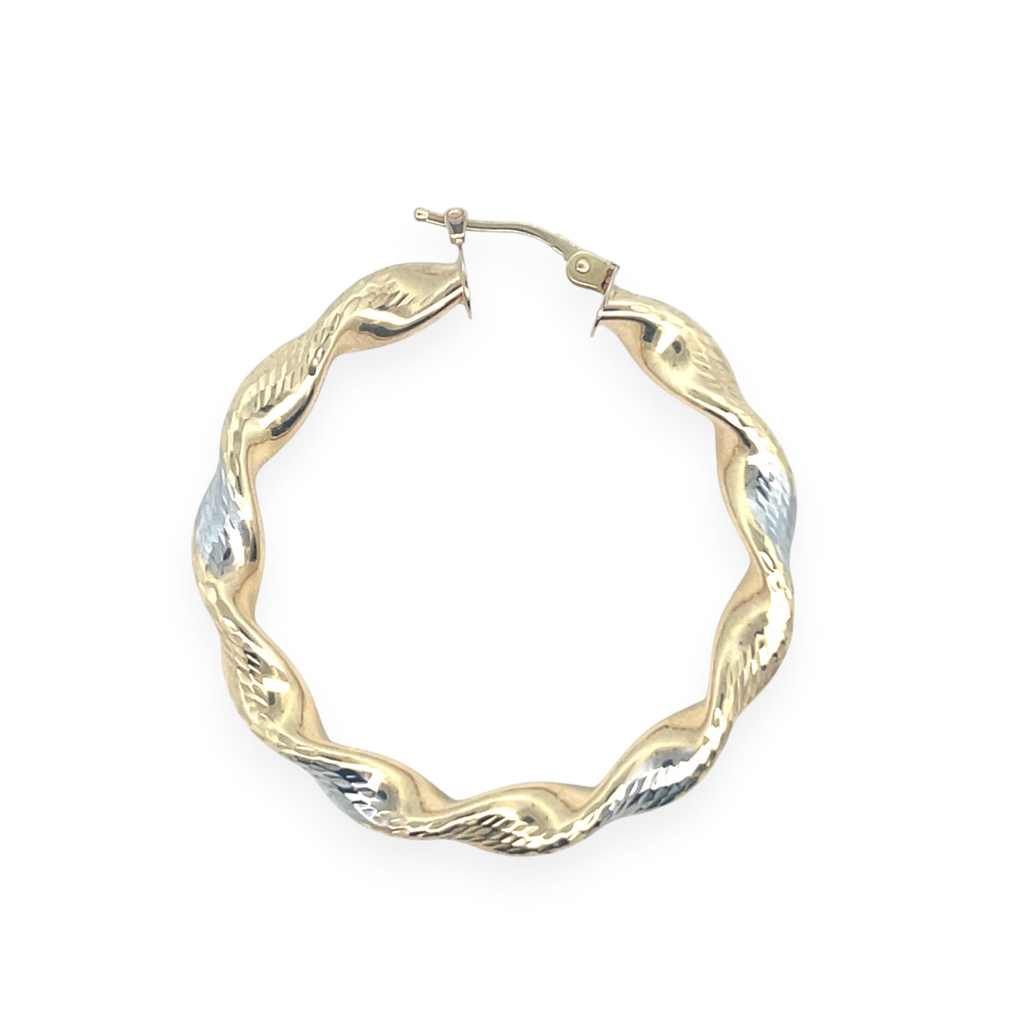 Twisted Two-Tone Diamond-Cut Hoop Earring