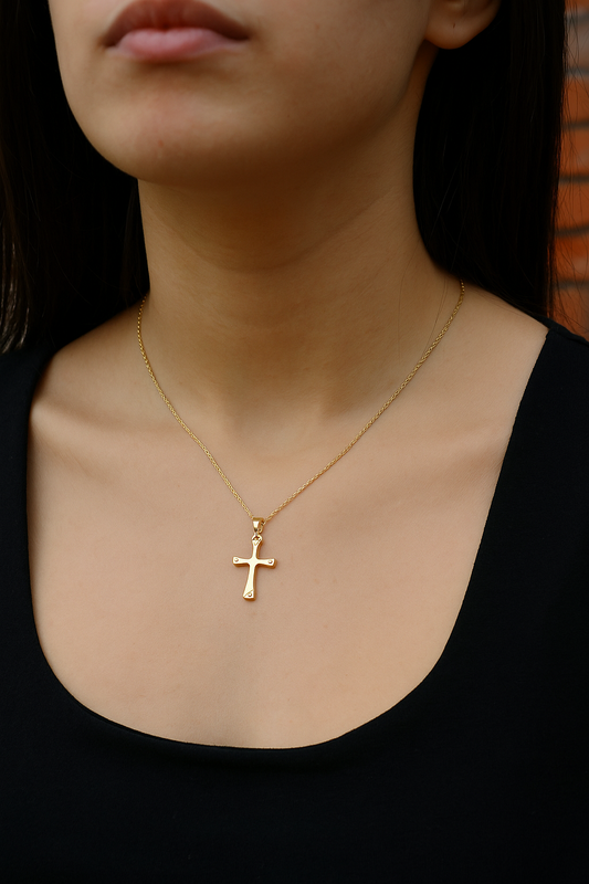 14K Yellow Gold Textured Cross Pendant – 23mm