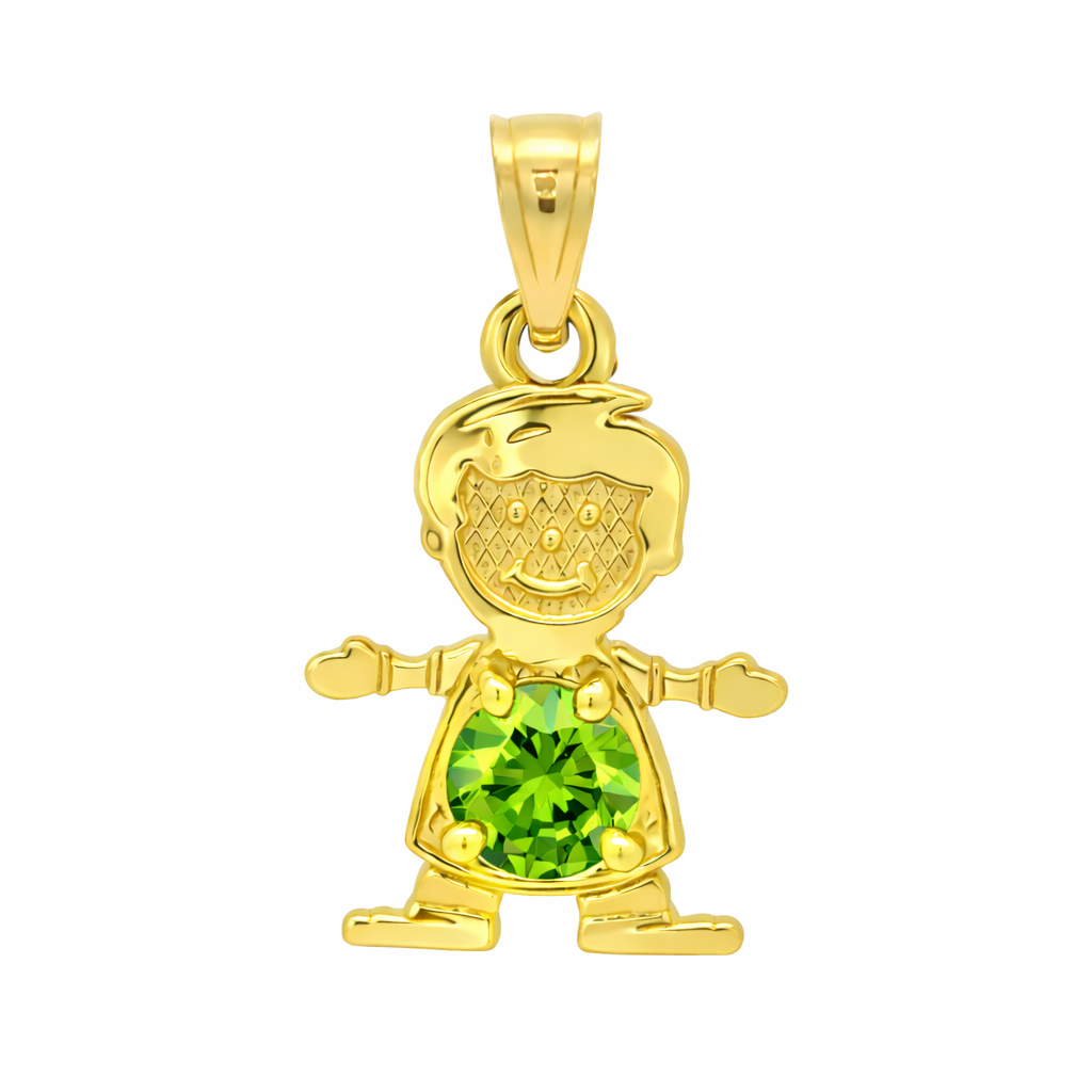 14K Gold Birthstone Boy & Girl Charm Pendants – 17mm CZ Stones by Month