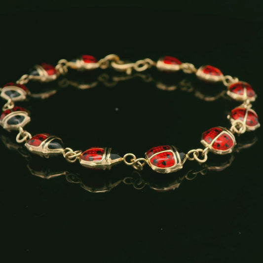 14K Italian Enamel Puff Ladybug Bracelet