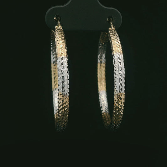 Two-Tone Diamond-Cut 14K Gold Hoop Earrings